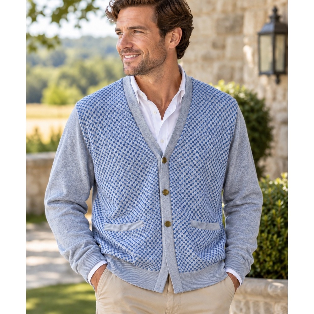 Barbour Beacon Pickering Cardy Marl Cashmere Blend Cardigan Men L Missing Button